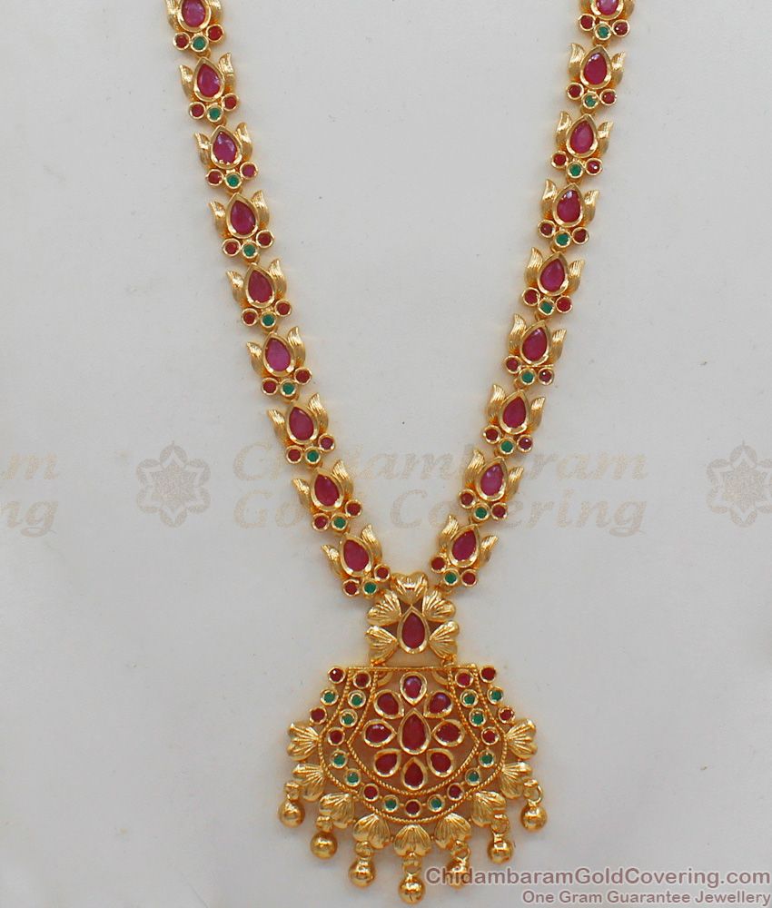 New Arrival Ruby And Emerald Gold Haaram Design For Wedding Collection HR1772 New Arrival Ruby And Emerald Gold Haaram Design For Wedding Collection HR1772