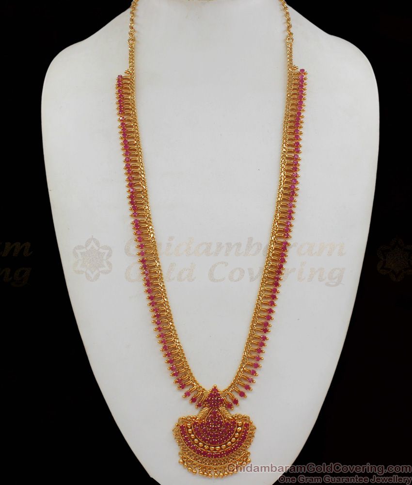 Dazzling Full Ruby Stone Gold Haaram For Ladies Function Wear HR1776