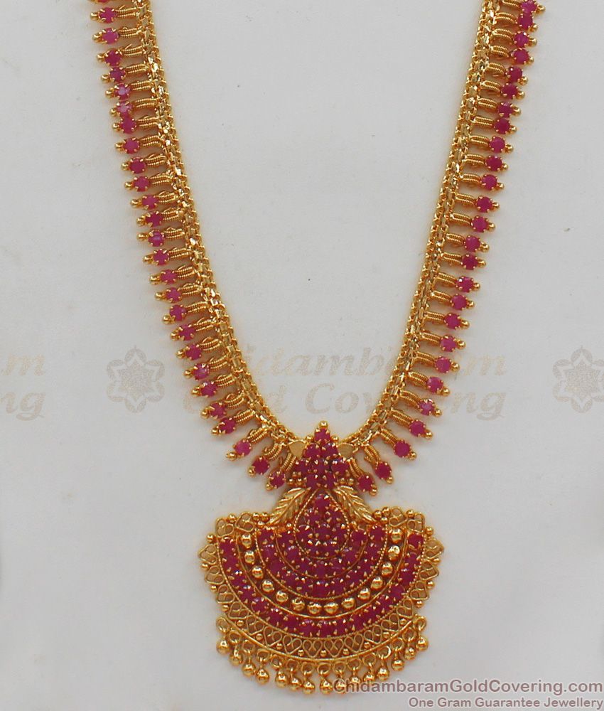 Dazzling Full Ruby Stone Gold Haaram For Ladies Function Wear HR1776