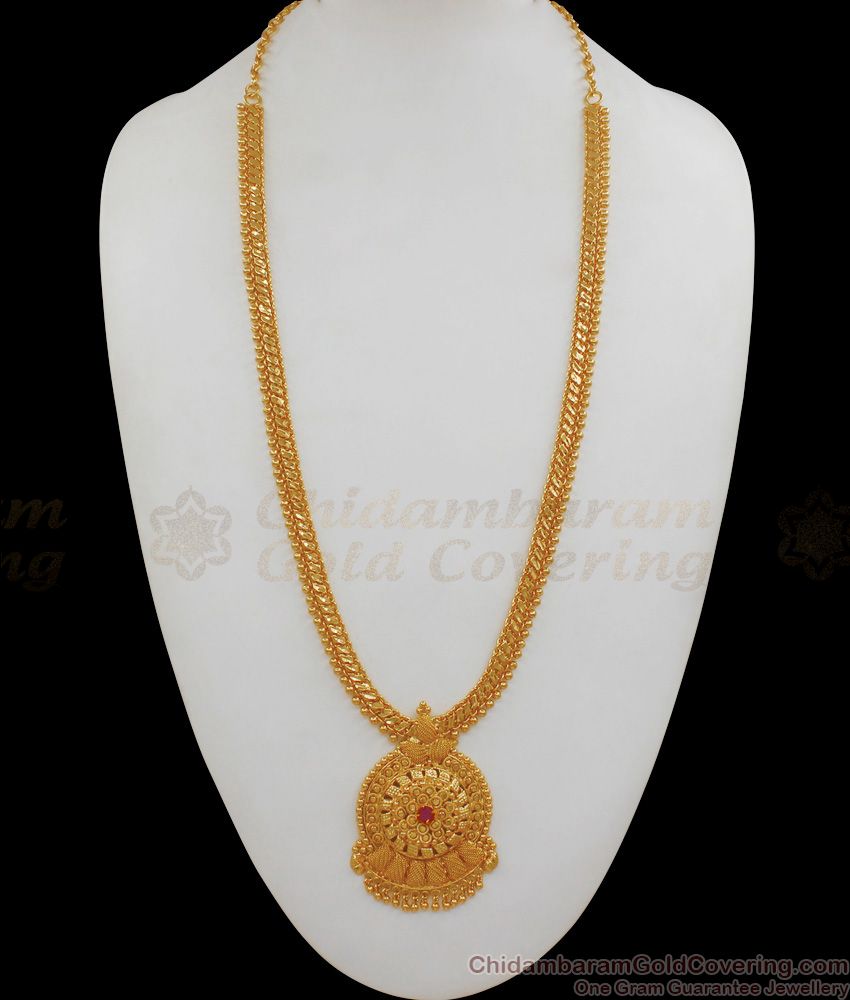 Single Ruby Stone Gold Long Chain Dollar Type One Gram Gold Jewelry HR1778