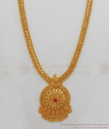 Single Ruby Stone Gold Long Chain Dollar Type One Gram Gold Jewelry HR1778