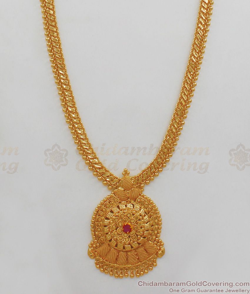 Single Ruby Stone Gold Long Chain Dollar Type One Gram Gold Jewelry HR1778