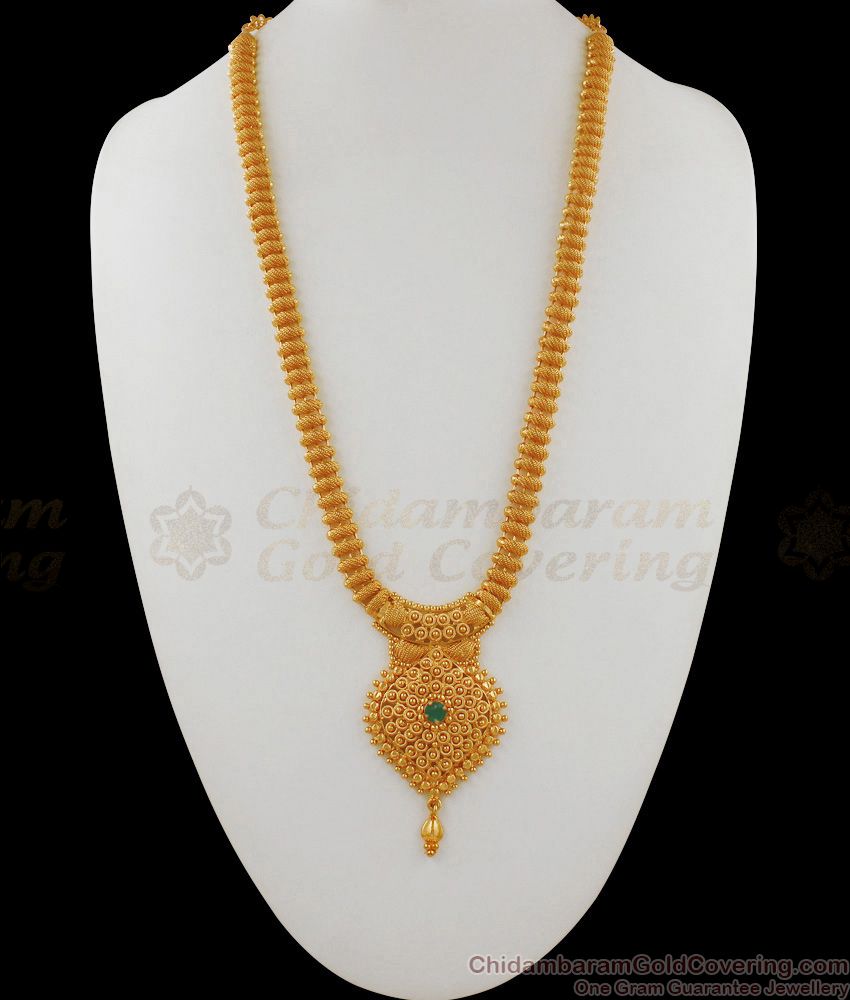 Kerala Design Net Pattern Gold Haram One Gram Gold Plated Long Malai HR1781 Kerala Design Net Pattern Gold Haram One Gram Gold Plated Long Malai HR1781