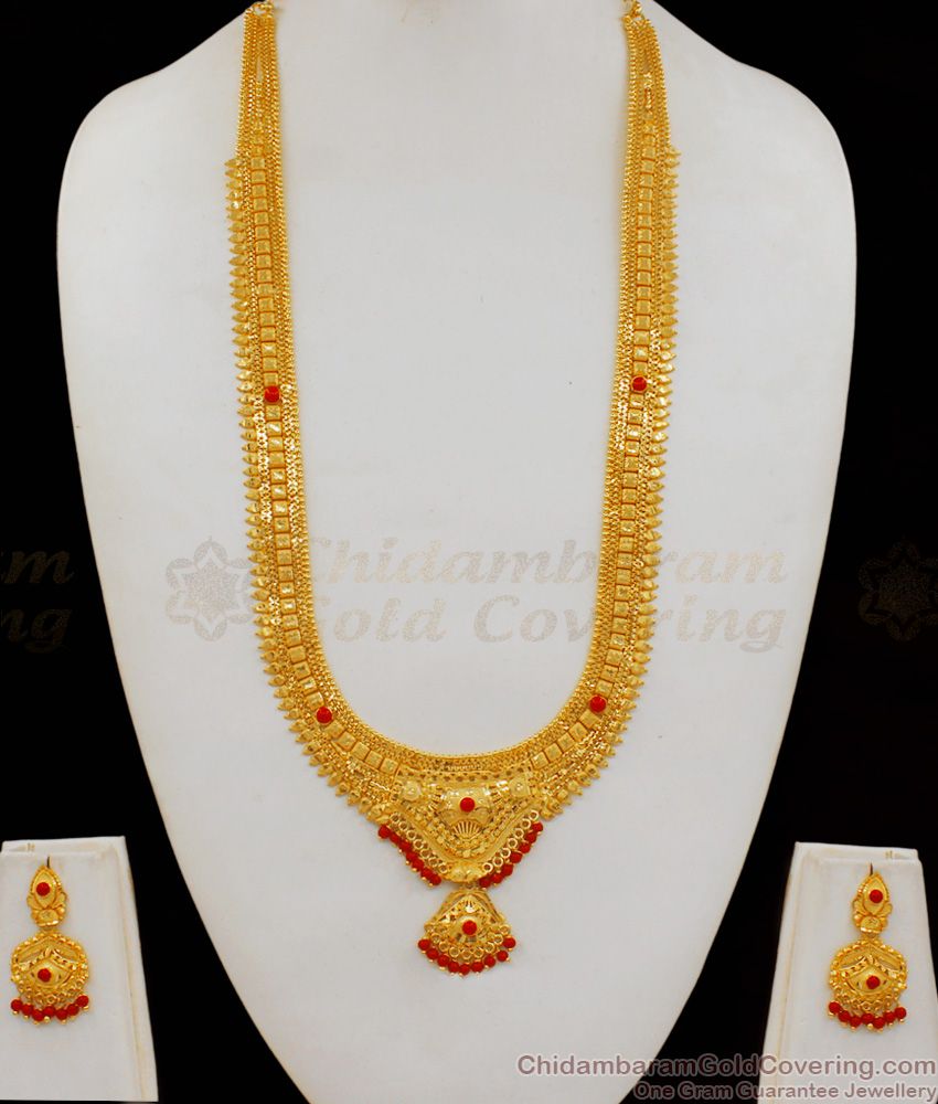 Karnataka Coral Gold Haaram New Arrival Forming Pattern With Earring Combo Set HR1783