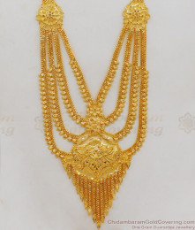 Forming MultiLine Haram with Earrings Real Gold Design Bridal Jewelry HR1785 Forming MultiLine Haram with Earrings Real Gold Design Bridal Jewelry HR1785