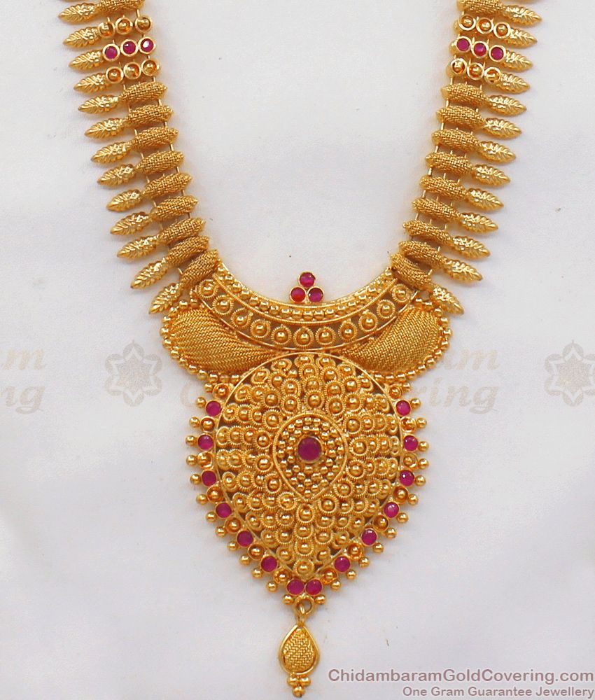 Latest Net Pattern Gold Haram Design With Ruby Stone Gold Plated Jewelry HR1788 Latest Net Pattern Gold Haram Design With Ruby Stone Gold Plated Jewelry HR1788