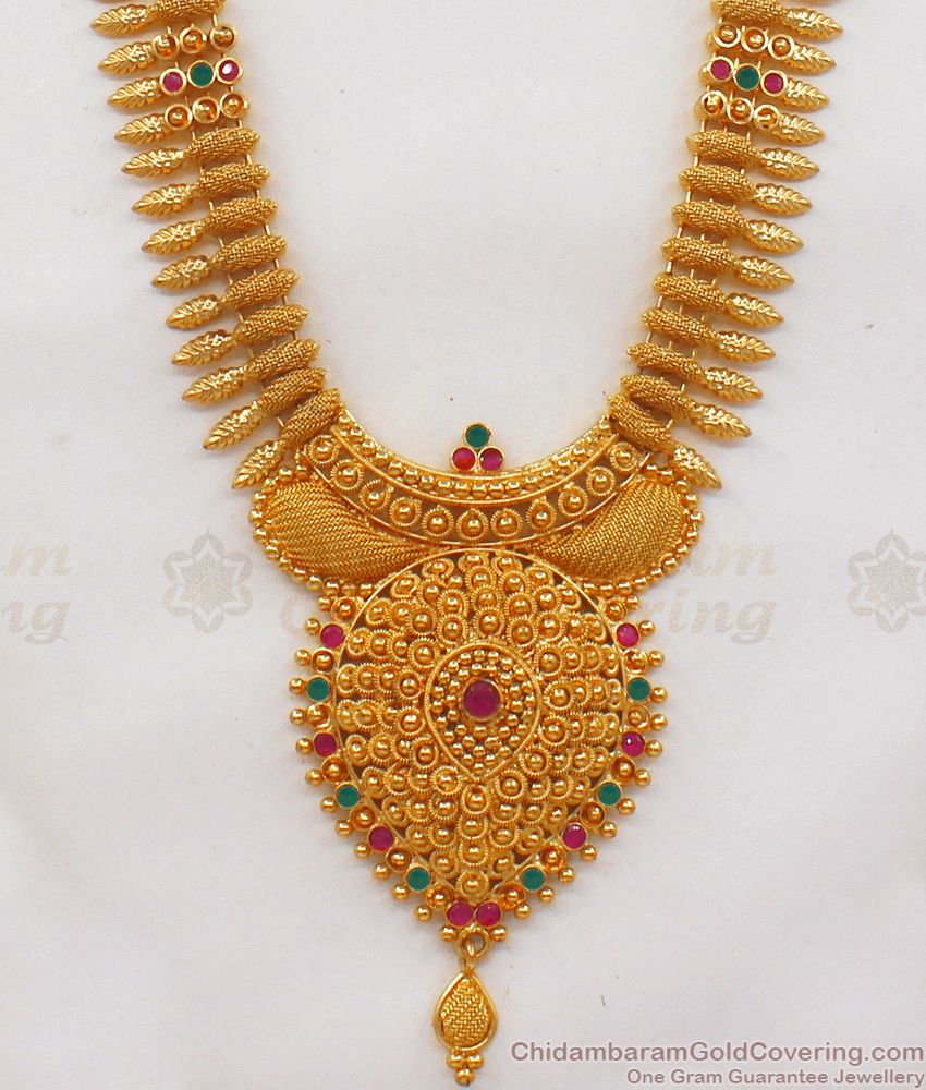 New Model Gold Haram Design With Ruby Emerald Stone Gold Plated Jewelry HR1789