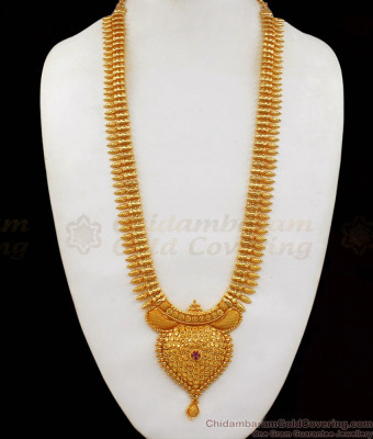 Long Kasu Malai, Ruby Stone Gold Plated 