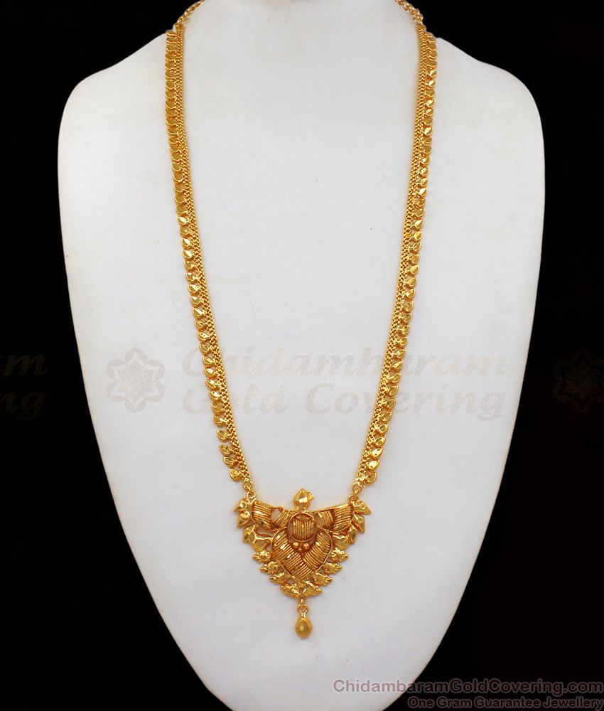 Simple One Gram Gold Haram Culcutta Long Necklace Design HR1802