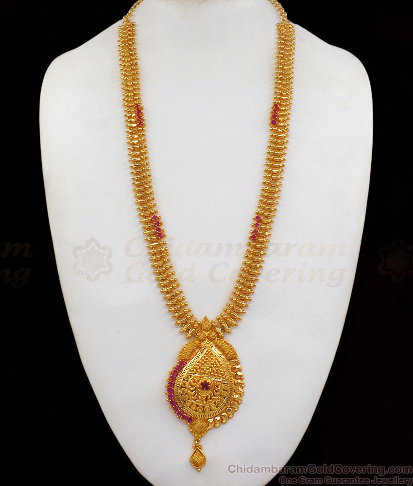 Fast Moving One Gram Gold Haram With Ruby Stone Gold Plated Jewelry HR1808