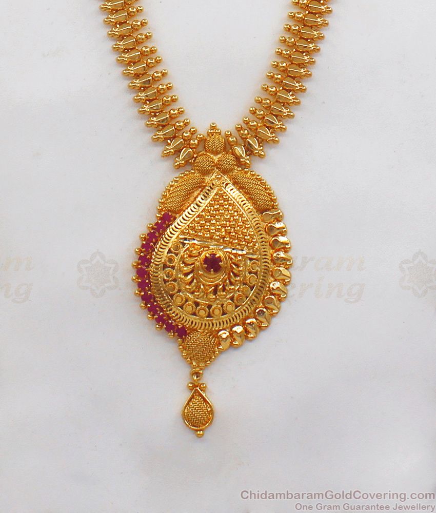 Fast Moving One Gram Gold Haram With Ruby Stone Gold Plated Jewelry HR1808
