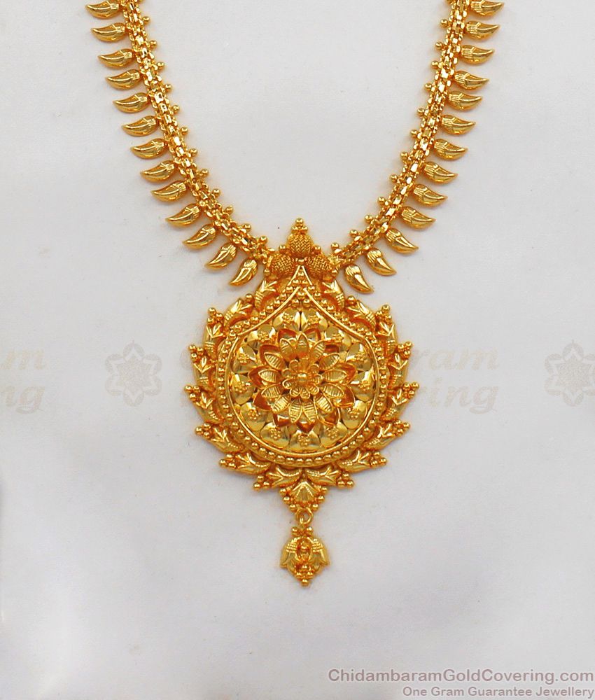 Fantastic Flower Design One Gram Gold Haram For Party Wear HR1810