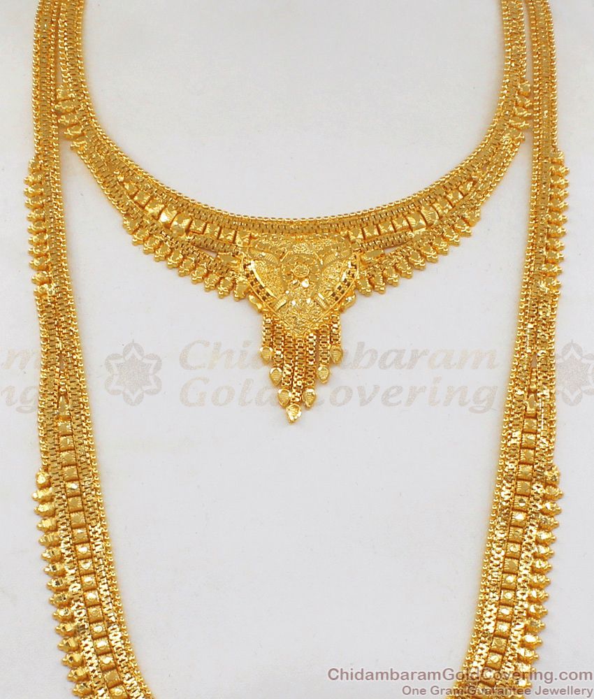 Dazzling Gold Forming Combo Set Long Haram For Bridal Wear HR1812