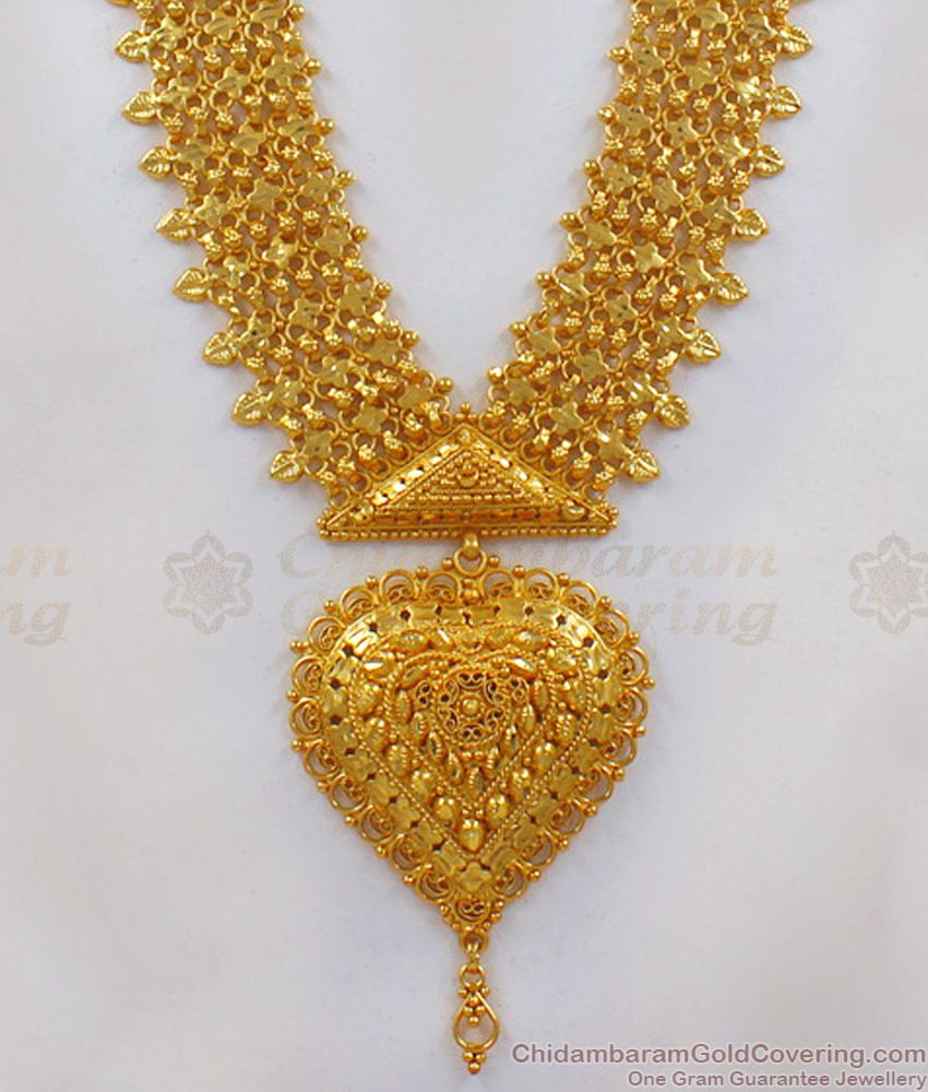 Premium Finish Gold Haram In Kerala Bridal Designs with Earrings HR1824