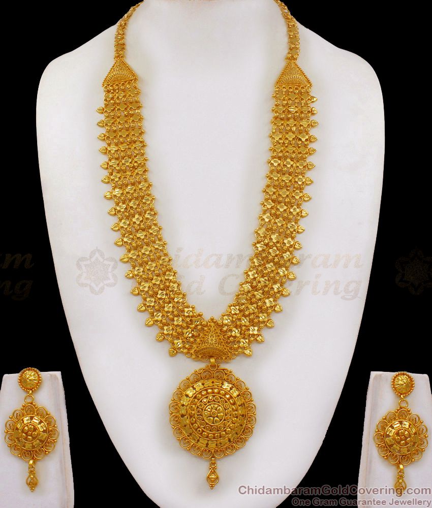 High on Fashion Big Gold Dollar Chain Haram Bridal Set with Earrings HR1826