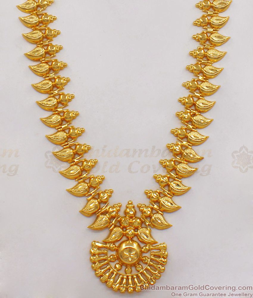 Kerala Bridal Necklace Mango Leaf Gold Haram Party Wear Collections HR1830