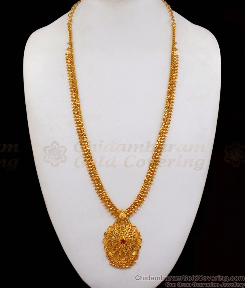 Impressive Ruby Stone One Gram Gold Haram For Party Wear HR1843