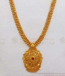 Impressive Ruby Stone One Gram Gold Haram For Party Wear HR1843