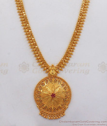 Real Gold Design Single Ruby Stone One Gram Gold Beaded Haram HR1846 Real Gold Design Single Ruby Stone One Gram Gold Beaded Haram HR1846