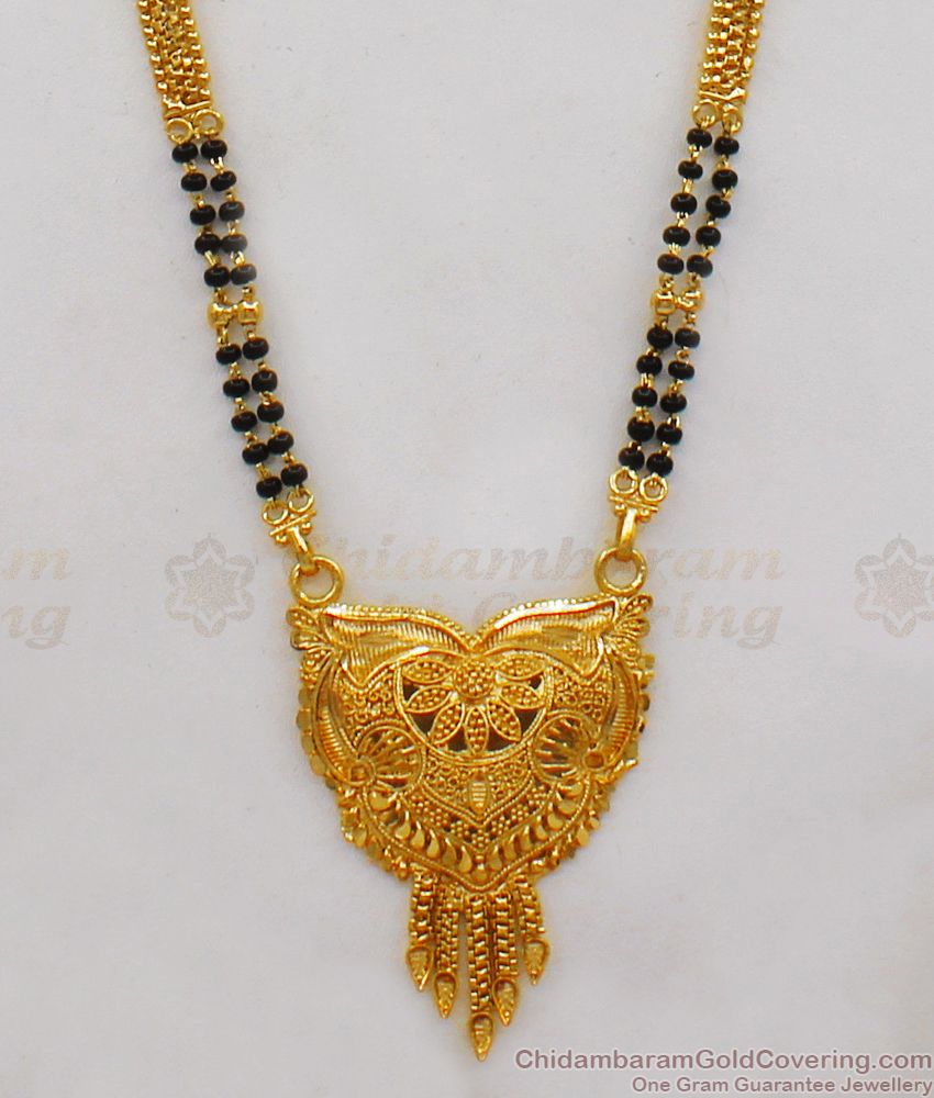 New Arrival Mangalsutra Design Gold Black Beads Plain Thali Chain HR1856