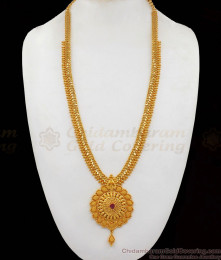Thick Chain Single Ruby Stone One Gram Gold Long Necklace For Marriage HR1871