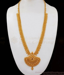 New Arrivals Single Ruby Stone One Gram Gold Kerala Haram For Weddings HR1876