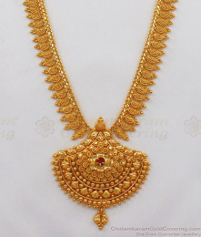 New Arrivals Single Ruby Stone One Gram Gold Kerala Haram For Weddings HR1876 New Arrivals Single Ruby Stone One Gram Gold Kerala Haram For Weddings HR1876