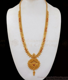 Attractive Ruby Stone One Gram Gold Haram For Marriage Collections HR1879