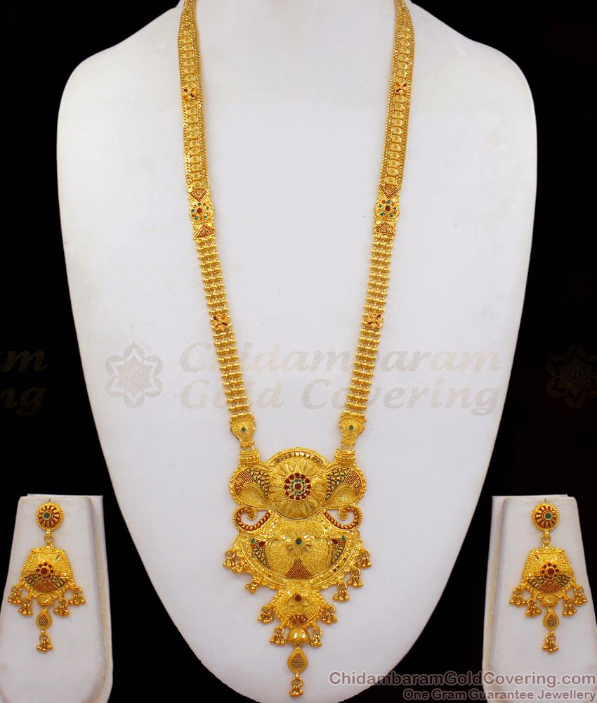 Elegant Enamel Gold Haram With Earrings For Bridal Wear HR1884