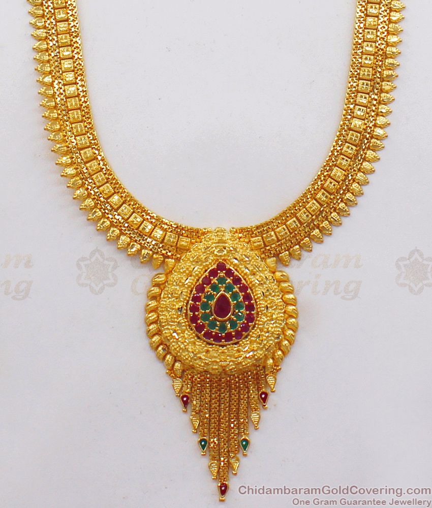 Unique Ruby Emerald Forming Gold Haram With Earrings HR1887