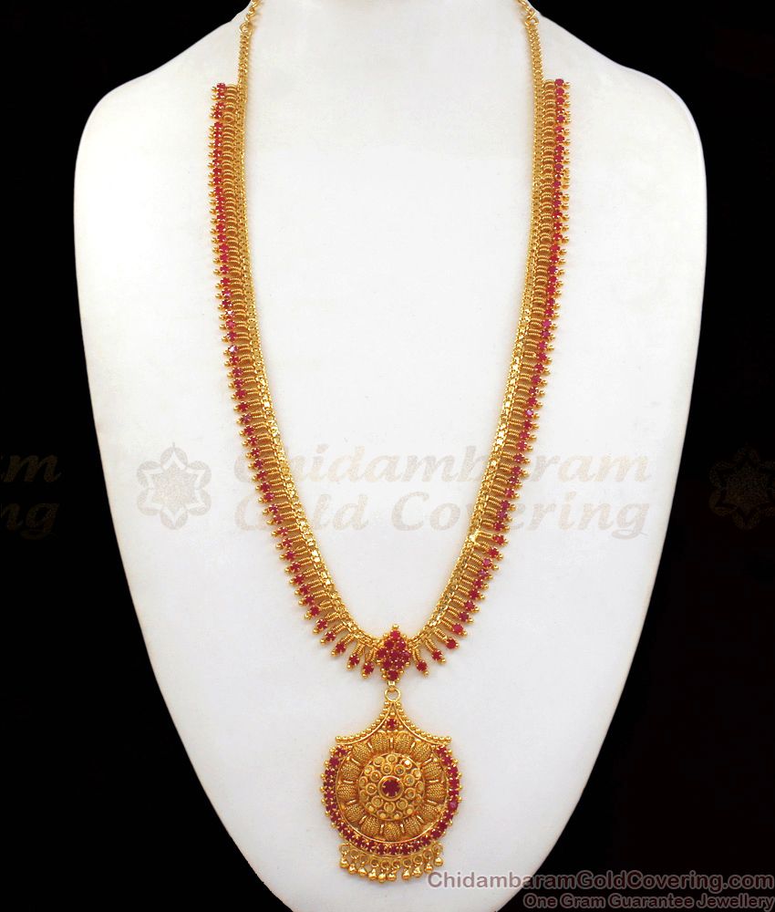 Full Ruby Stone One Gram Gold Haram For Bridal Wear HR1888