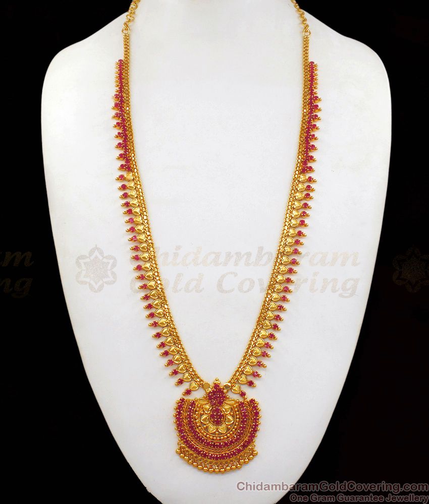 Attractive Full Ruby One Gram Gold Haram For Bridal Wear HR1890 Attractive Full Ruby One Gram Gold Haram For Bridal Wear HR1890