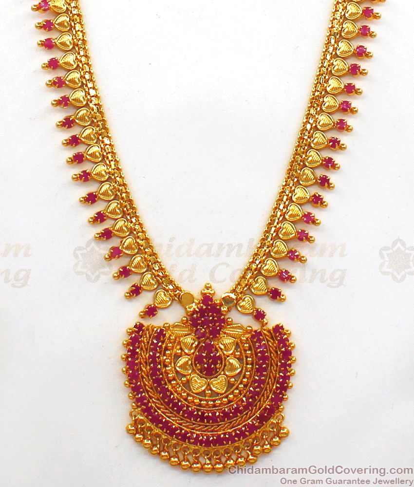 Attractive Full Ruby One Gram Gold Haram For Bridal Wear HR1890 Attractive Full Ruby One Gram Gold Haram For Bridal Wear HR1890