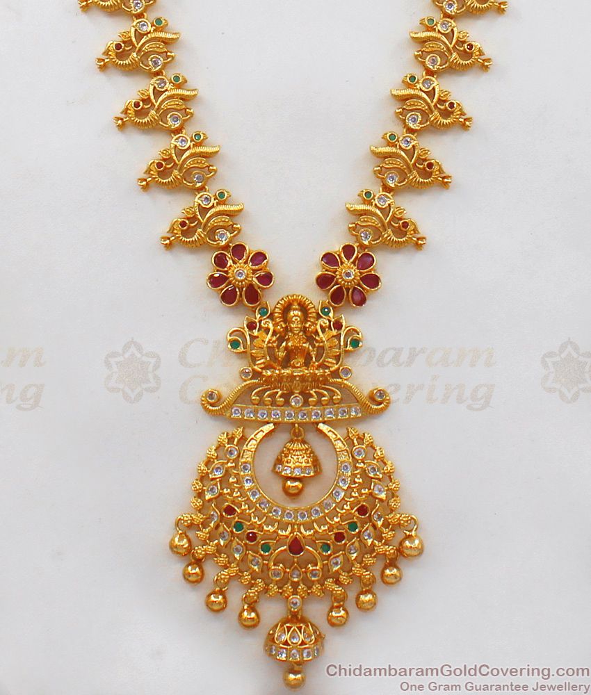 New Arrival Multi Stone Gold Haaram With Earring Bridal Jewelry HR1899