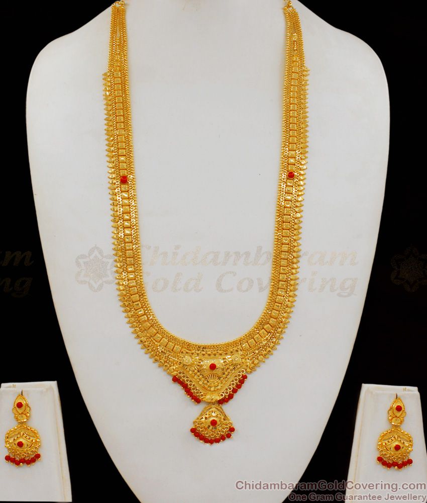 Karnataka Coral Gold Haaram New Arrival Forming Pattern Earring Set HR1903