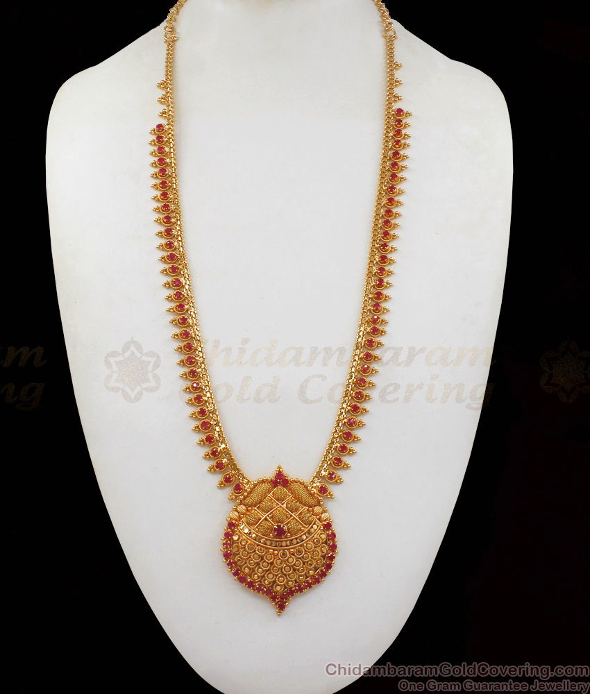 Full Ruby Design One Gram Gold Haram For Bridal Wear HR1905