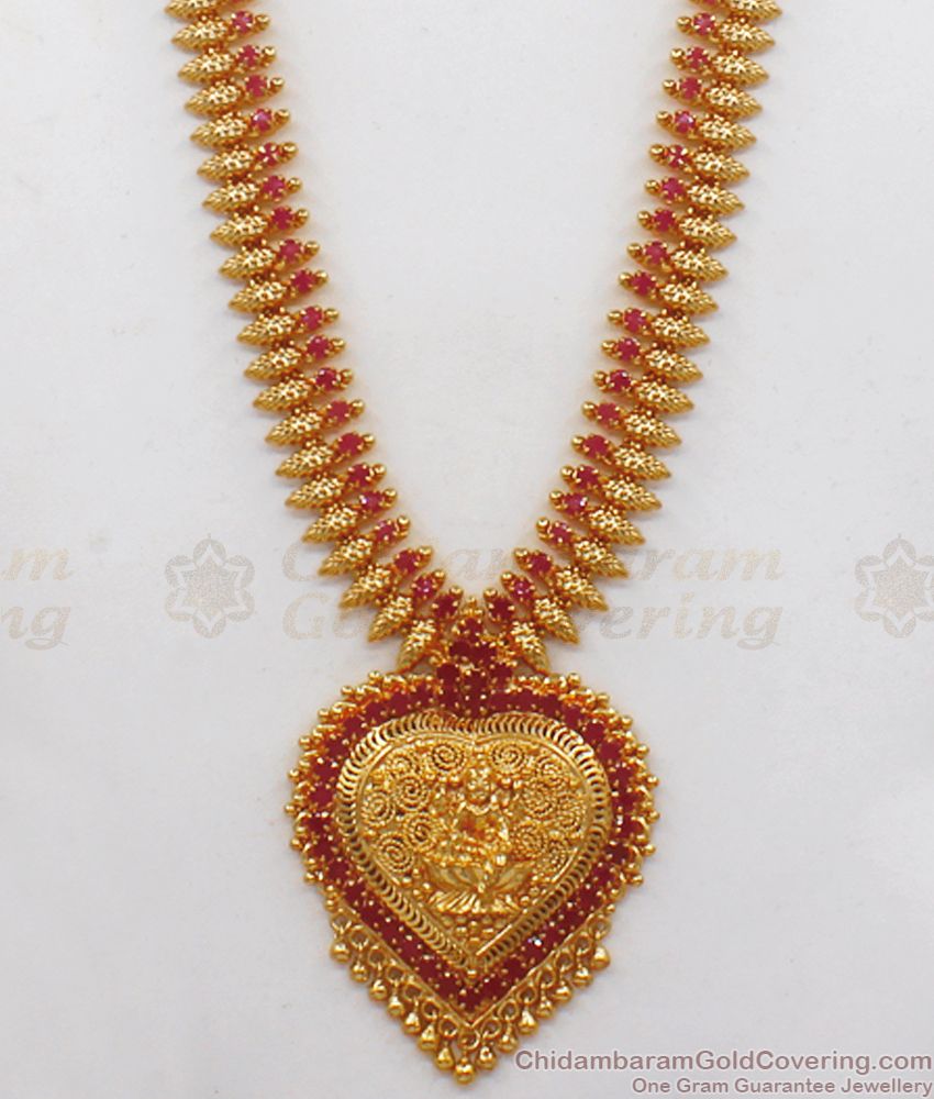 Beautiful Lakshmi Design Ruby Stone Gold Haram For Bridal Wear HR1907 Beautiful Lakshmi Design Ruby Stone Gold Haram For Bridal Wear HR1907