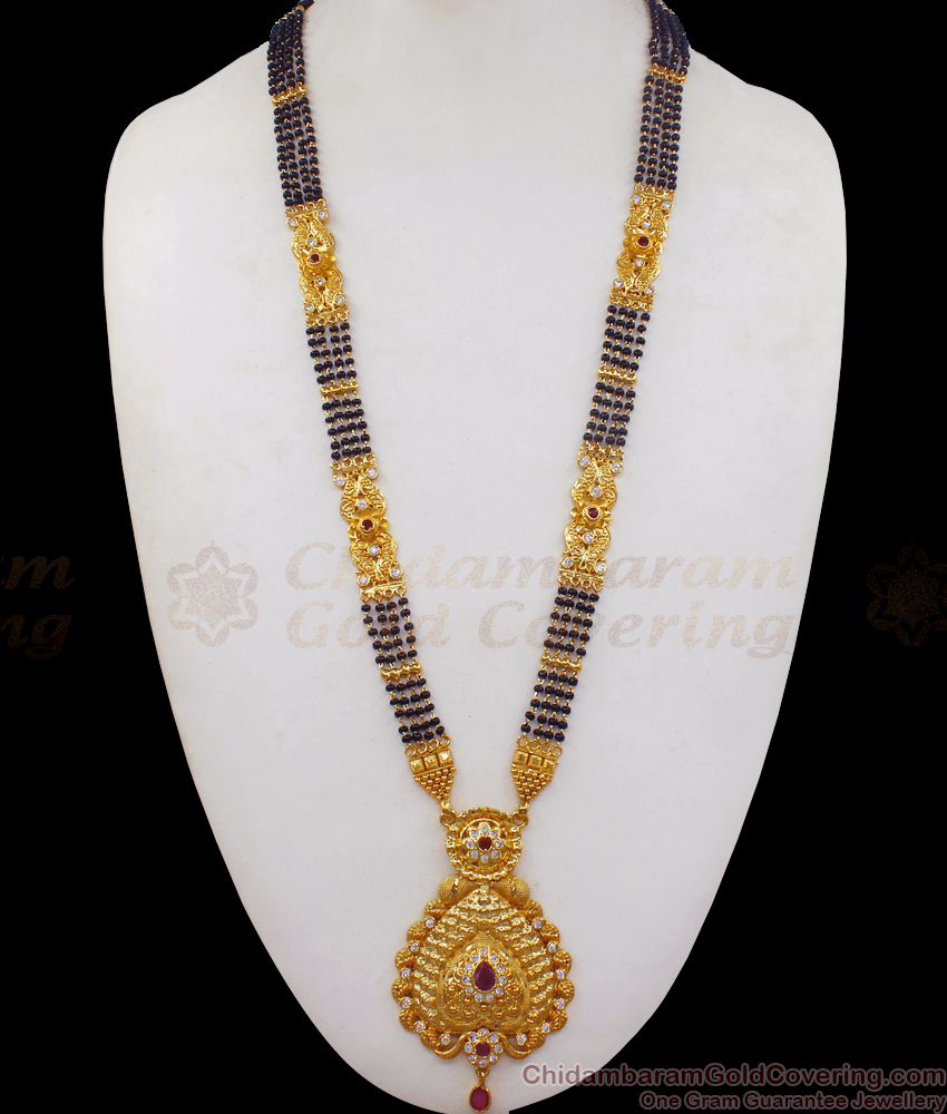  Four Line Forming Gold Mangalsutra Long Thali Chain HR1916