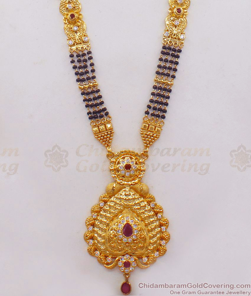  Four Line Forming Gold Mangalsutra Long Thali Chain HR1916