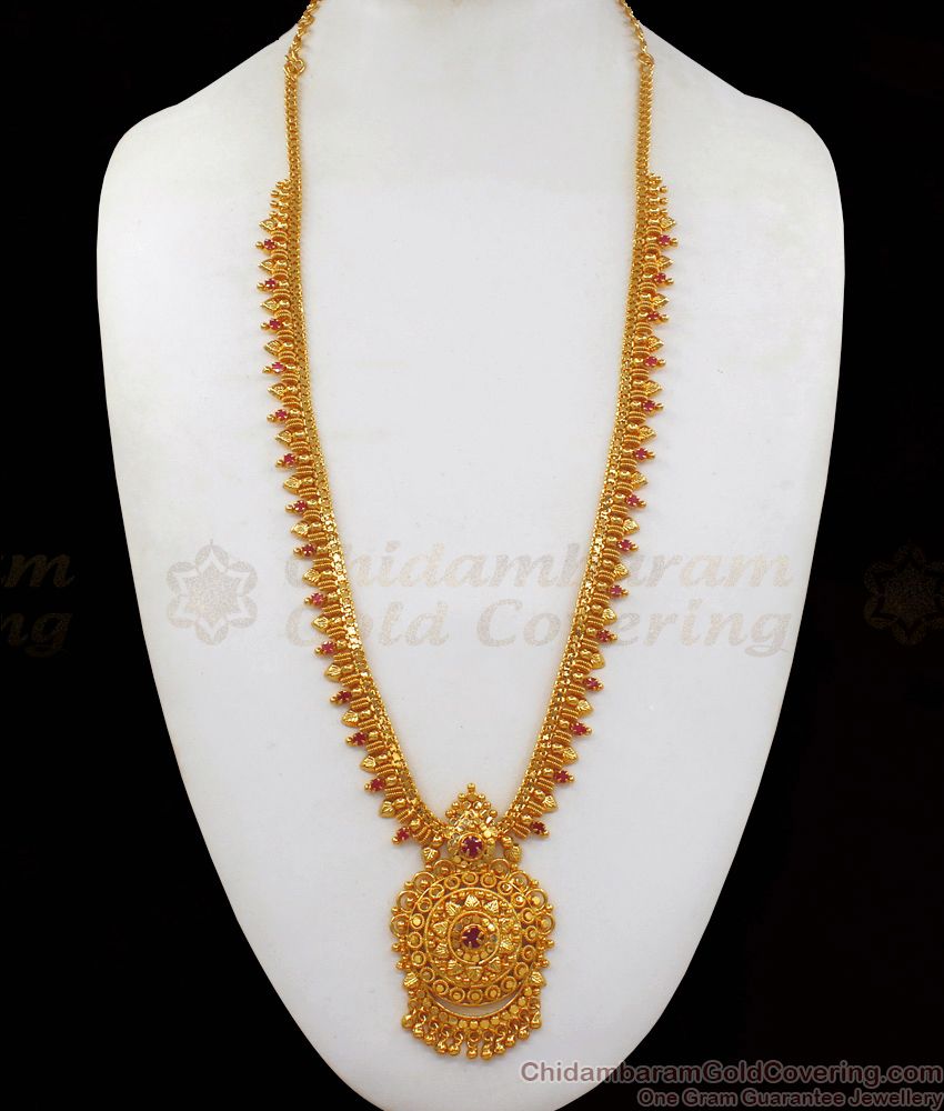 One Gram Gold Ruby Stone Gold Haram For Wedding Collection HR1927