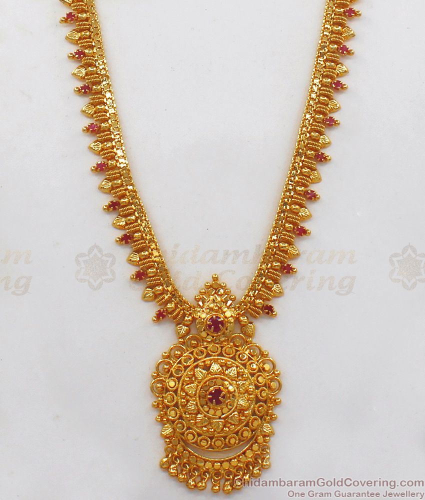 One Gram Gold Ruby Stone Gold Haram For Wedding Collection HR1927