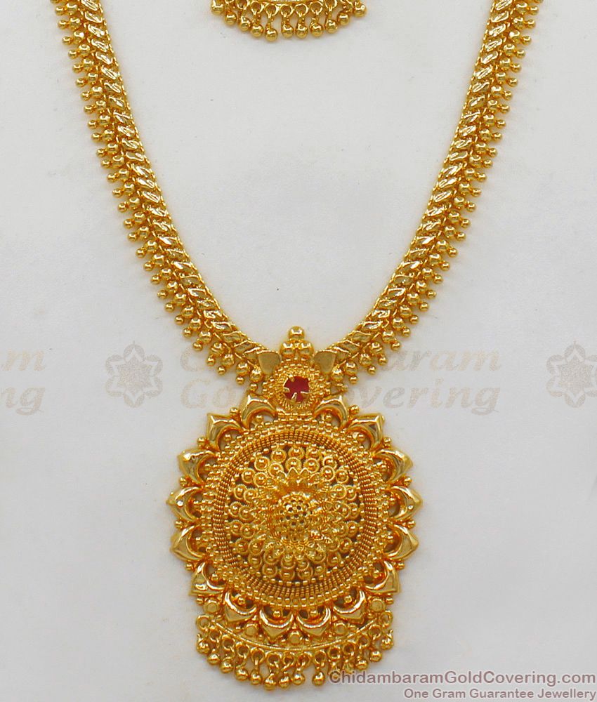 One Gram Gold Haram Necklace Combo Set For Wedding Collection HR1930