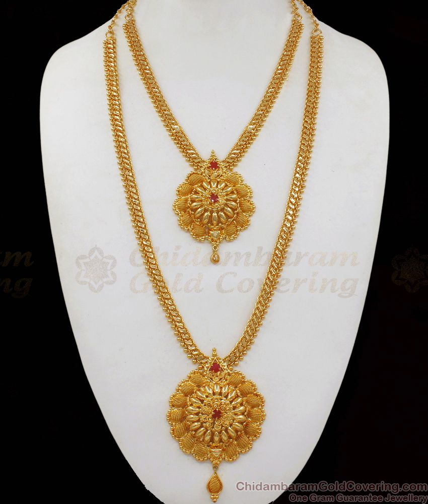 Unique Gold Haram Necklace Combo Set For Wedding Collection HR1931