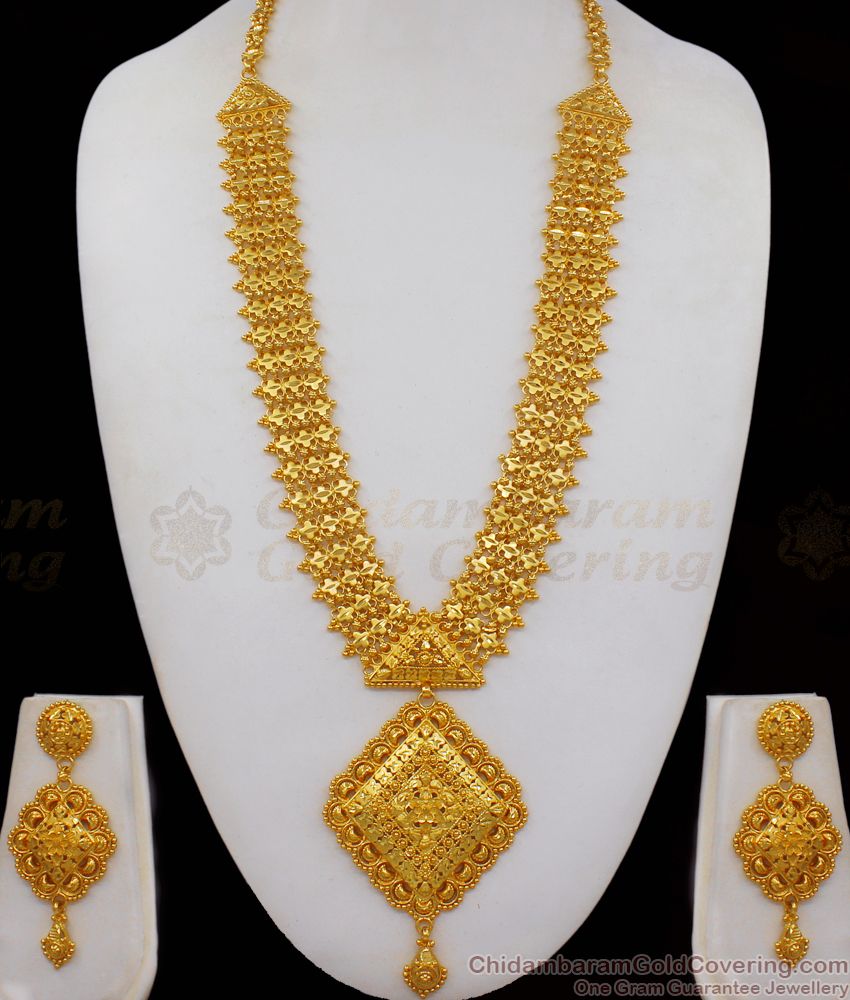 Trending Gold Haram Designs Bridal Set with Earrings HR1933