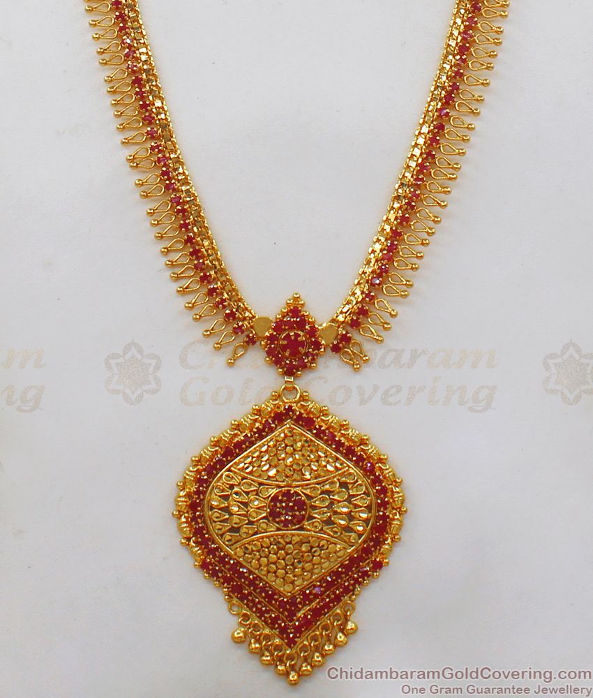 Fabulous Full Ruby Stone One Gram Gold Haram For Bridal Wear HR1937