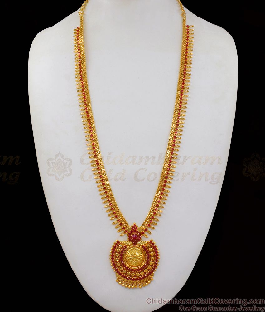 Stunning Full Ruby Stone One Gram Gold Haram For Bridal Wear HR1940