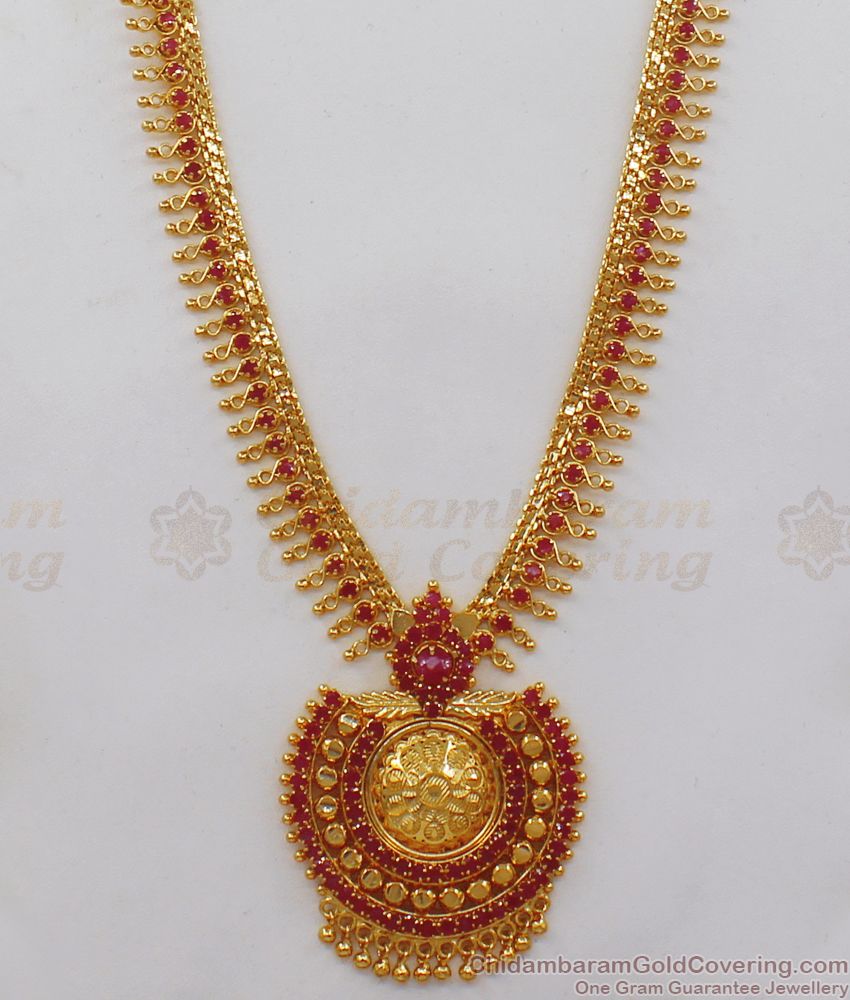 Stunning Full Ruby Stone One Gram Gold Haram For Bridal Wear HR1940