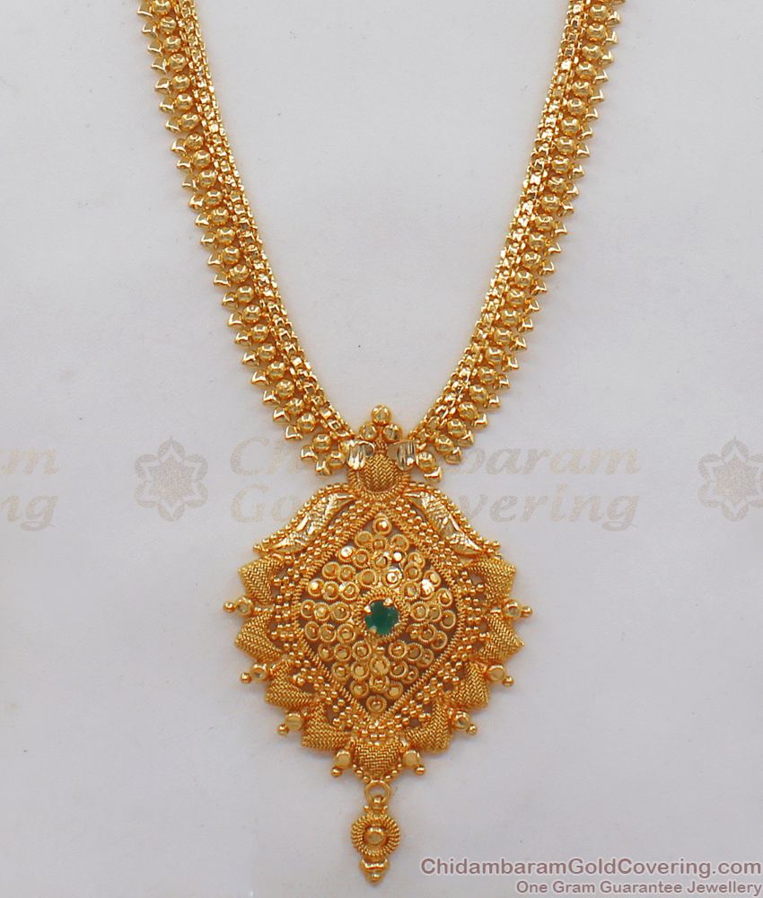 Trending AD Green Stone One Gram Gold Haram Collections HR1947