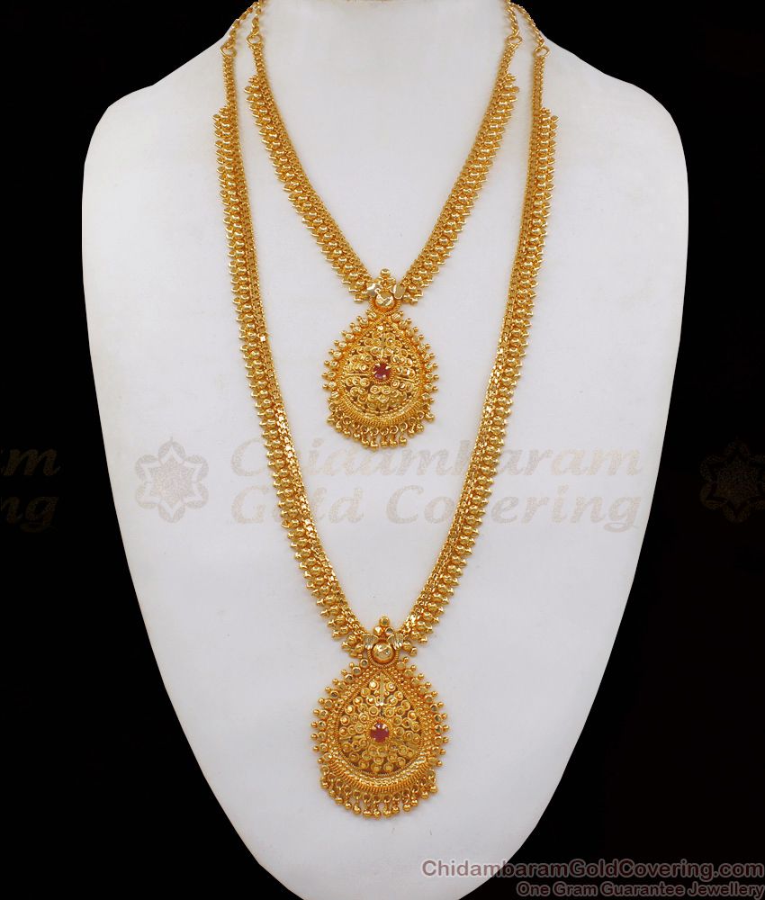 One Gram Gold Haram Necklace Combo Set For Wedding Collection HR1955