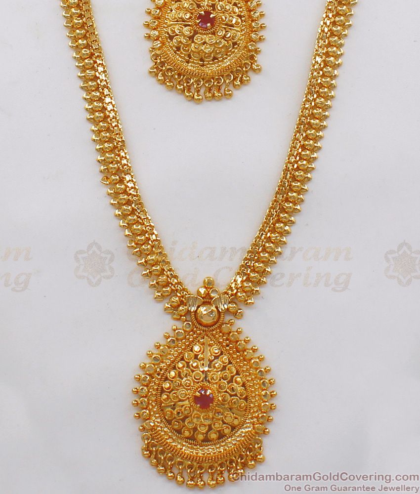 One Gram Gold Haram Necklace Combo Set For Wedding Collection HR1955